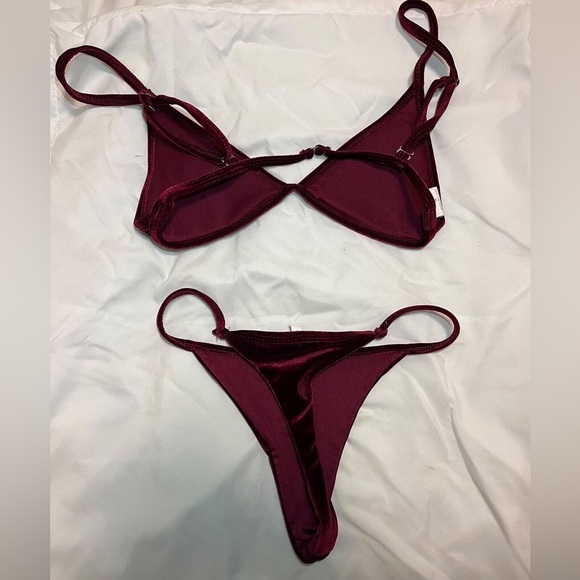 Cami Velvet String Thong Bikini Set - Burgundy - Picture 6 of 10